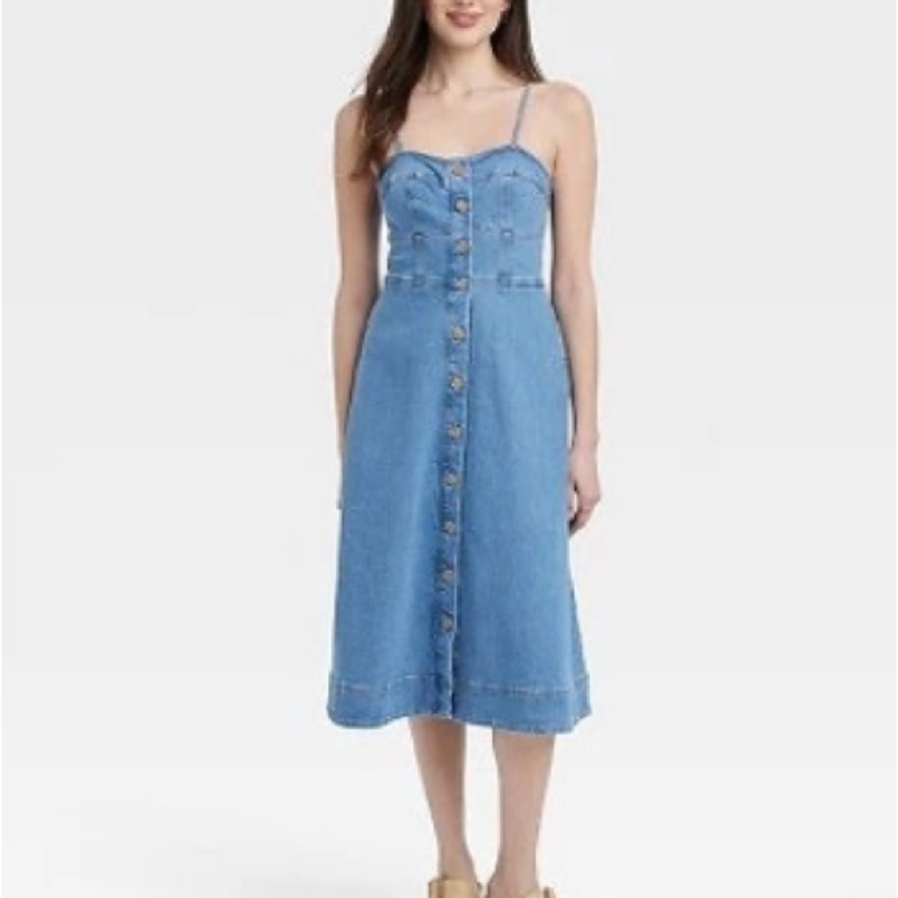 Universal Thread Blue Denim Midi Button-Front Dre… - image 1